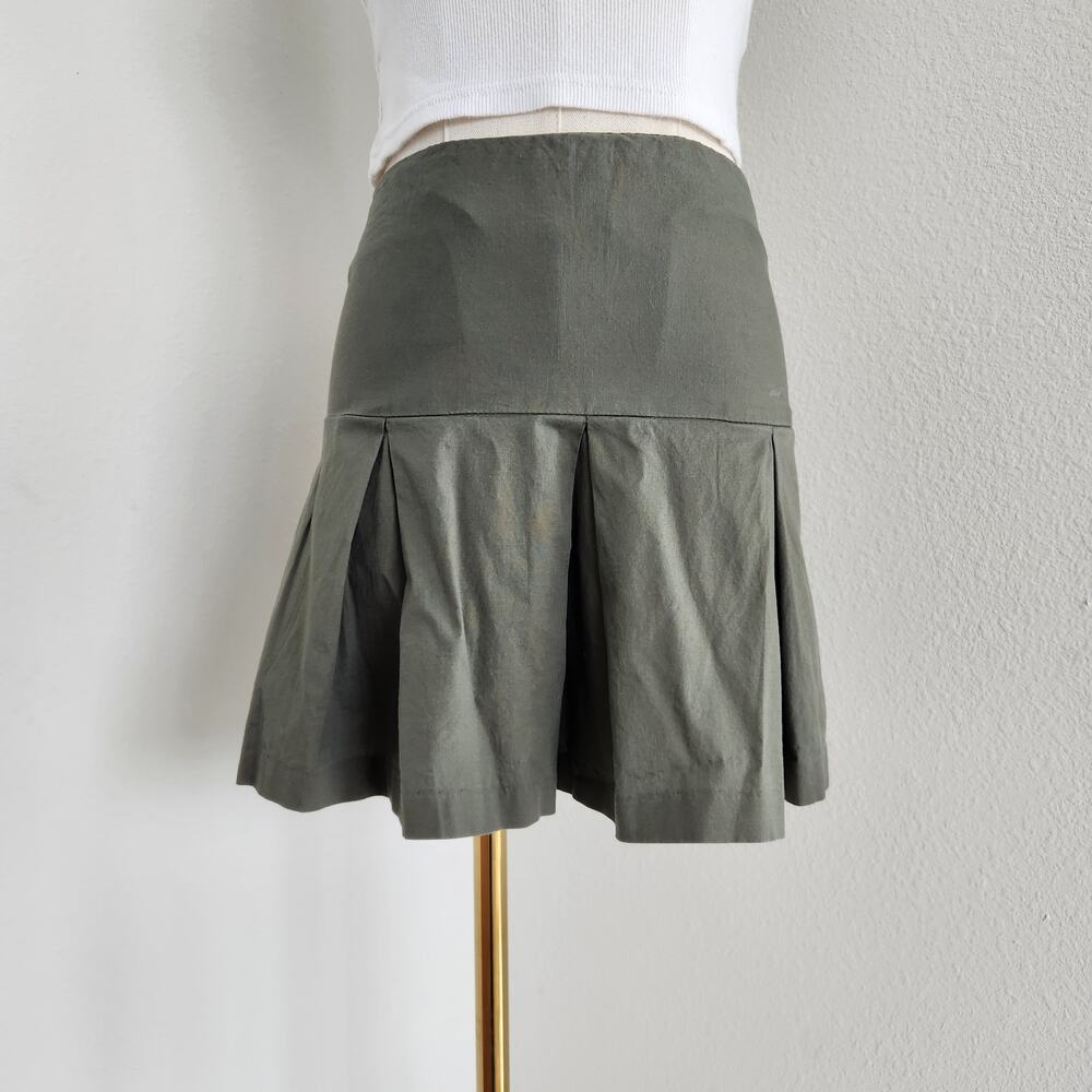 Vintage Y2K Olive Green Pleated Drop Waist Mini Skirt Mid Rise Side Zip 0 2